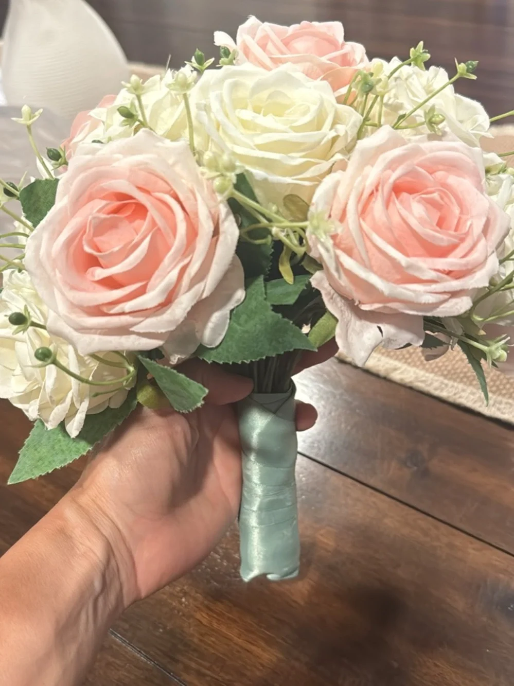 Artificial Rose Bouquet in Blush Pink and Cream - Classic Home Accent